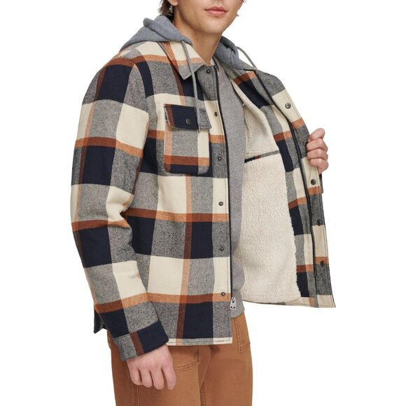 Levi's Plaid Sherpa Lined Hoodie Jacket Insulated $148 Levis - Picture 1 of 14